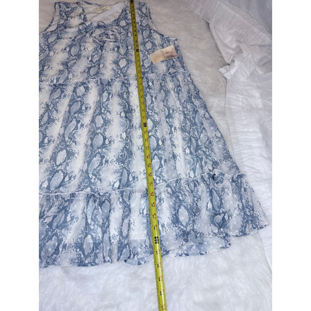 A Beautiful Soul Blue Cream Snakeskin Swiss Dot Tiered Dress 14/16 NWT - Picture 9 of 10